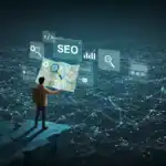 ilustración conceptual de SEO como exploración de un mundo digital para entender cómo funcionan los motores de búsqueda